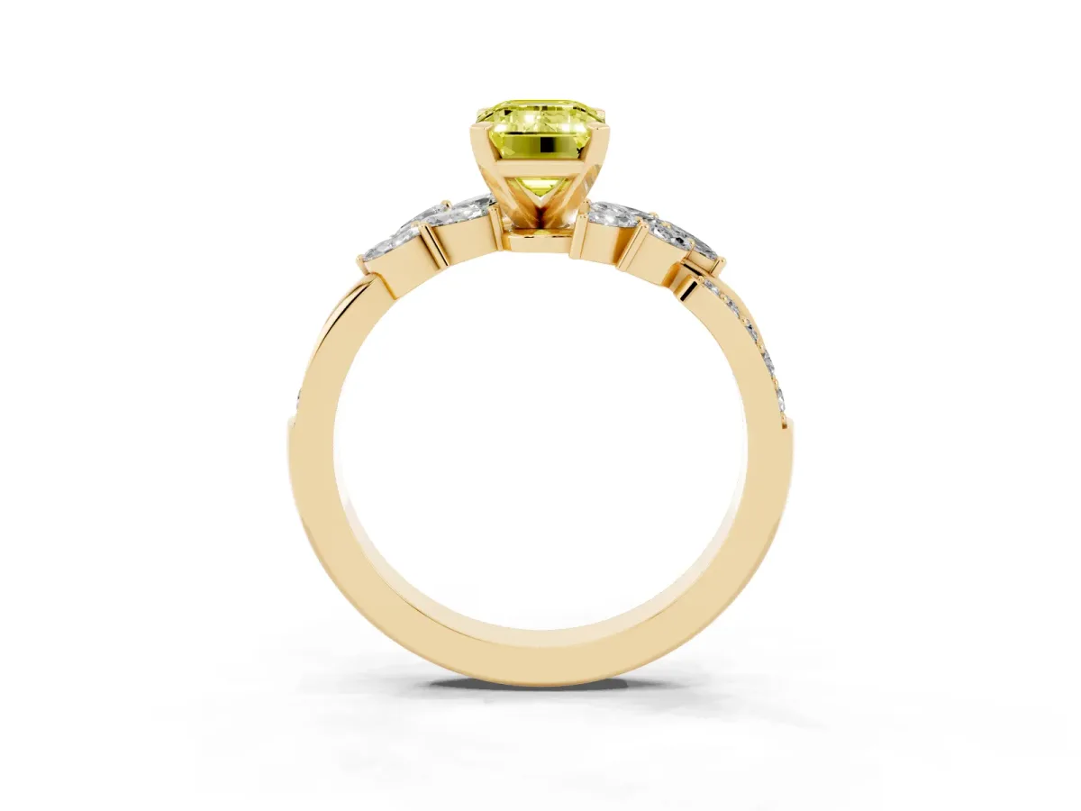Fancy Yellow Emerald Cut Solitaire Marquise Twist Band with Six-Prong Setting Yellow gold