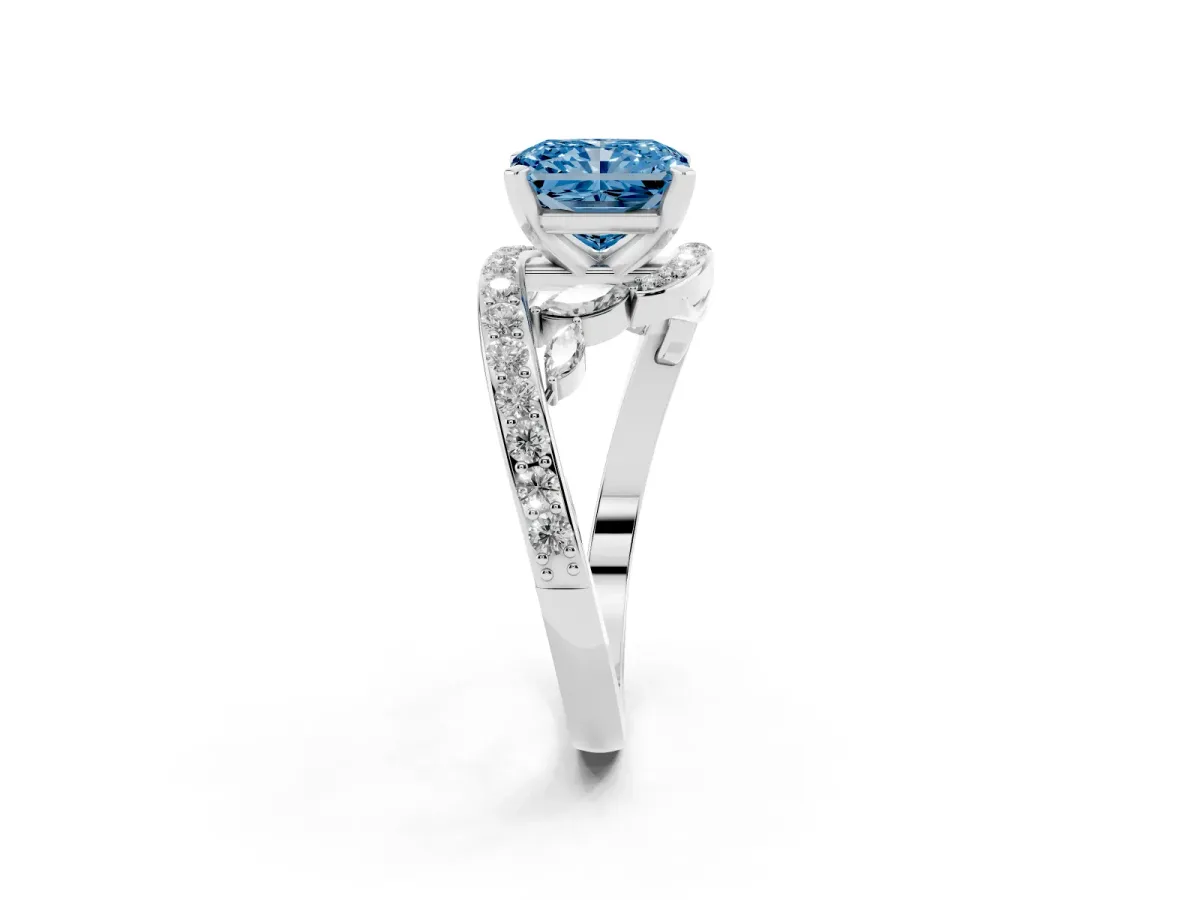 Fancy Blue Radiant Cut Solitaire with Pavé Twist Band and Four-Prong Setting Silver