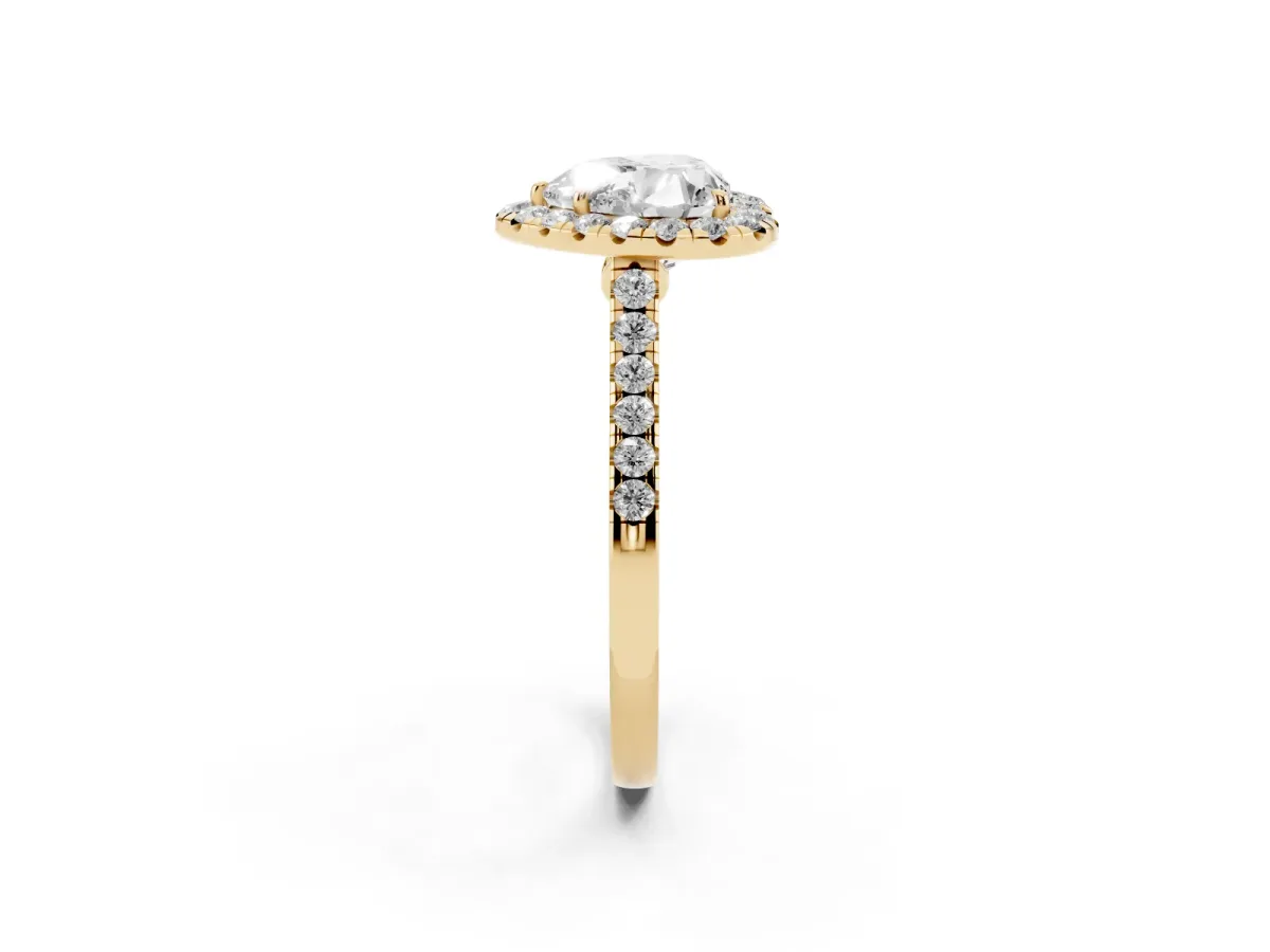 Heart Cut Halo Pave Diamond Engagement Ring with Four-Prong Setting Yellow gold