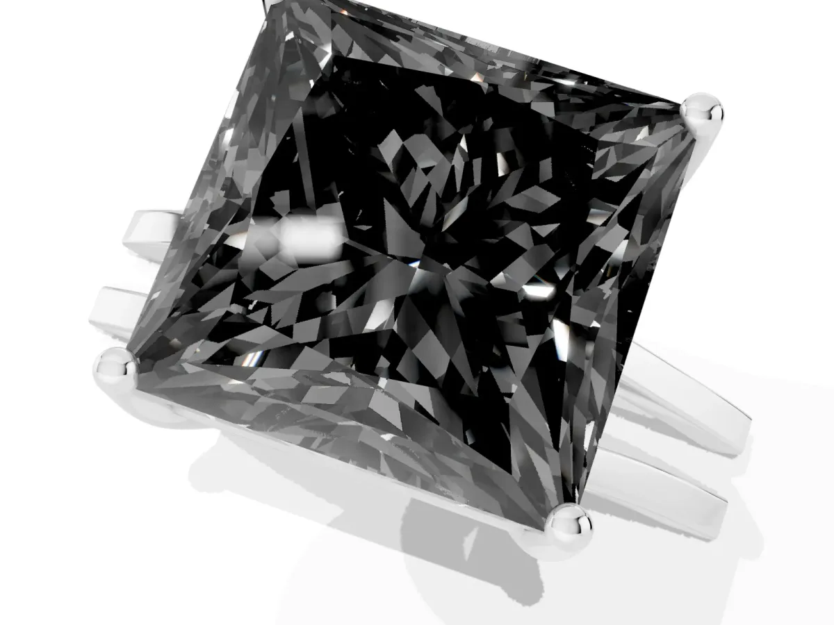 Fancy Black Princess Cut Cut Diamond Solitaire Engagement Ring with Tapered Plain Band and Four-Prong Setting White gold