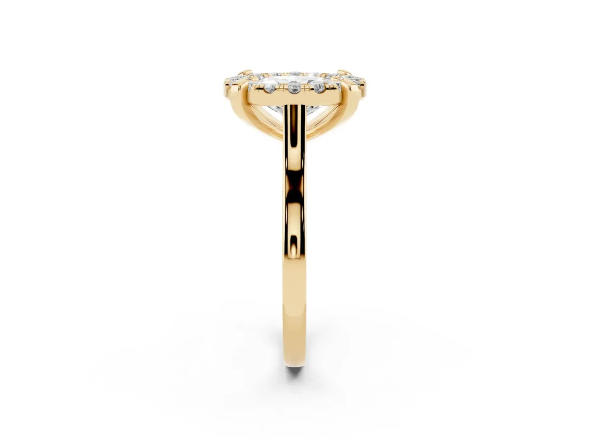 Oval Cut Diamond Cluster Halo Solitaire with Four-Prong Setting Yellow gold
