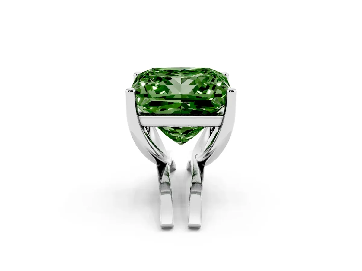 Fancy Green Princess Cut Cut Diamond Solitaire Engagement Ring with Tapered Plain Band and Four-Prong Setting Silver