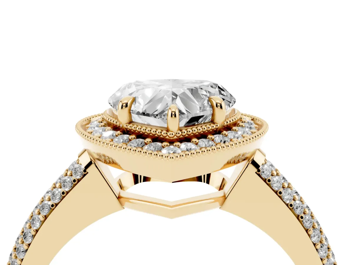 Heart Cut Cut Halo Diamond Pave Band with Four-Prong Setting Yellow gold