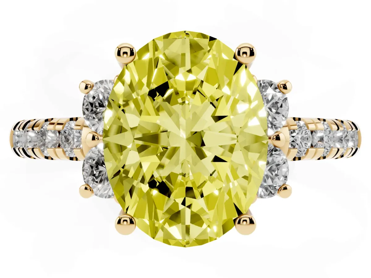 Fancy Yellow Oval Cut Diamond Three-Stone Pave Band with Four-Prong Setting Yellow gold