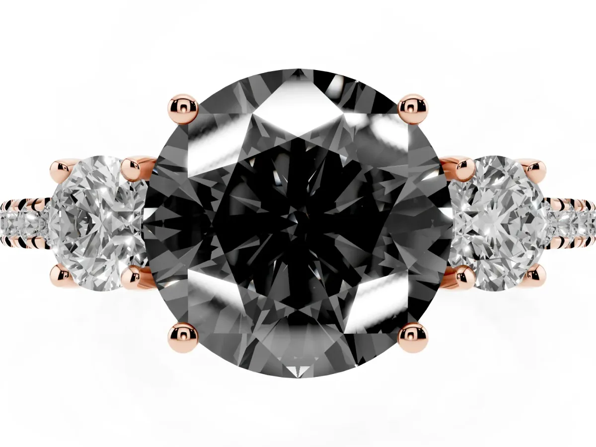 Fancy Black Three-Stone Round Cut Cut Diamond Pavé Band with Prong Setting Rose gold