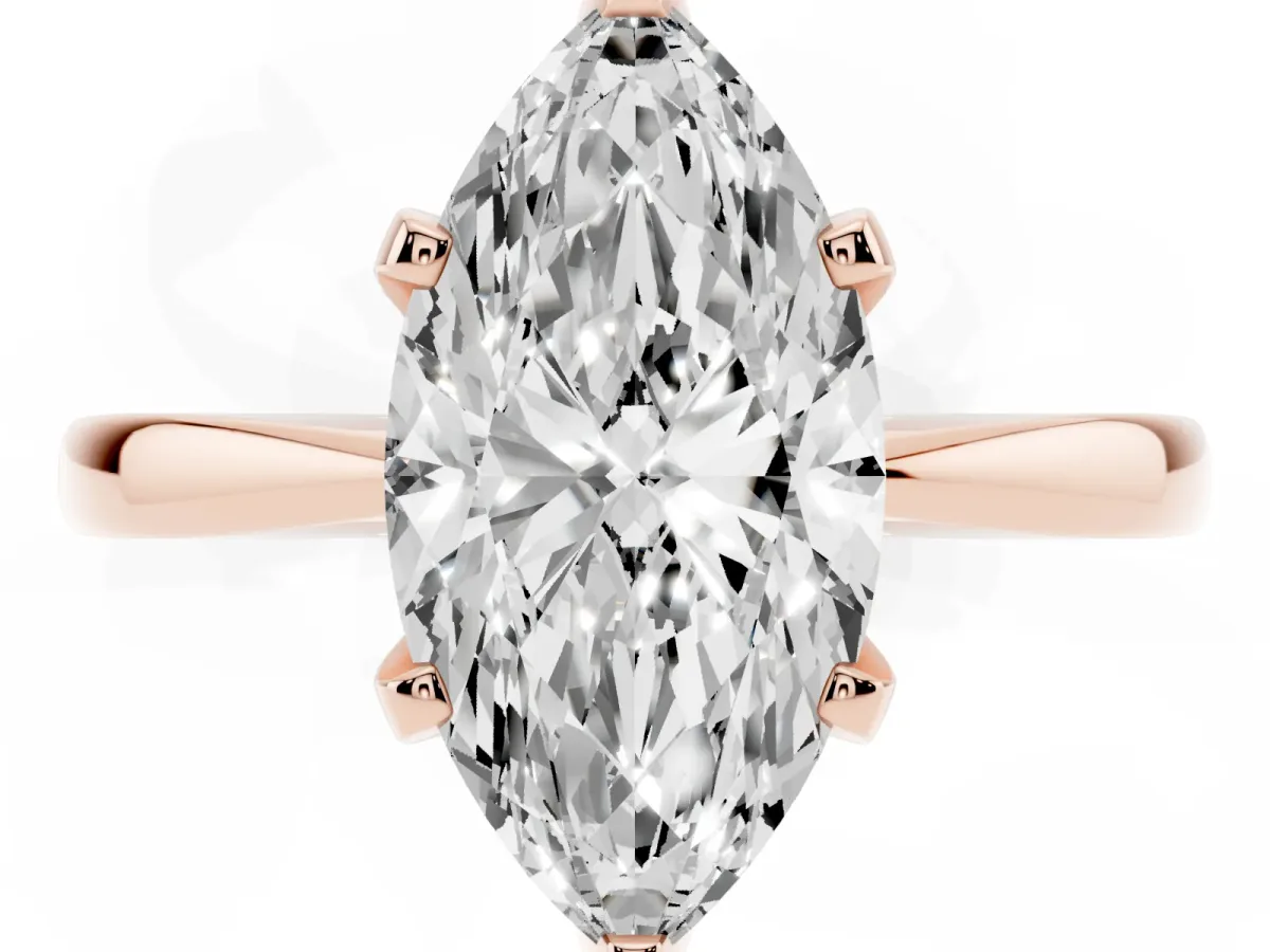 Marquise Cut Solitaire Engagement Ring with Six-Prong Setting and Tapered Band Rose gold