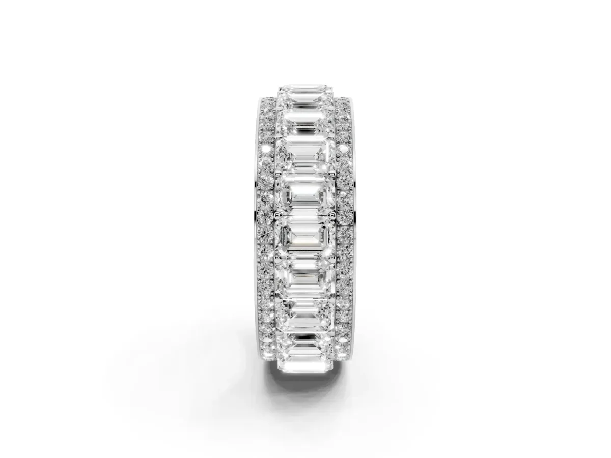 Emerald Cut and Round Diamond Multi-Row Mens Band Platinum