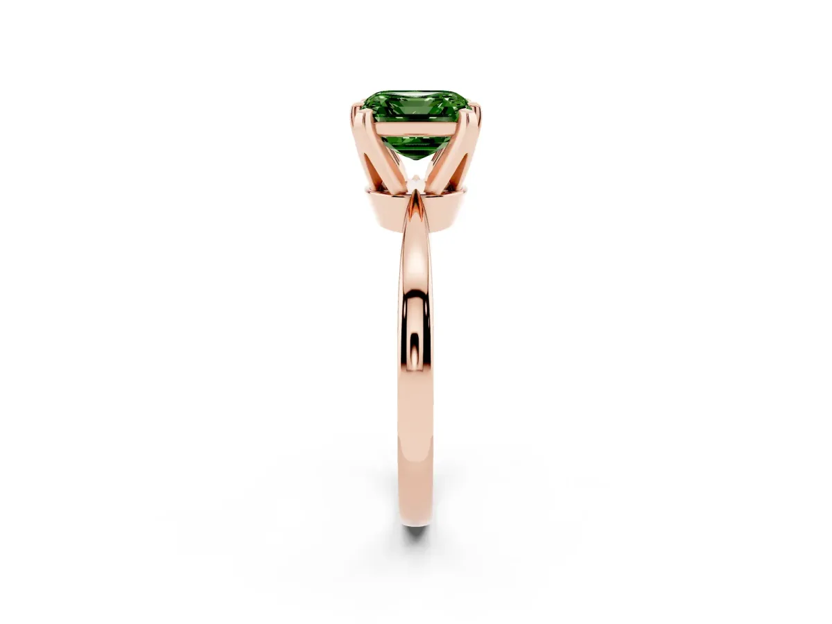 Fancy Green Asscher Cut Solitaire Engagement Ring with Six-Prong Setting and Tapered Band Rose gold