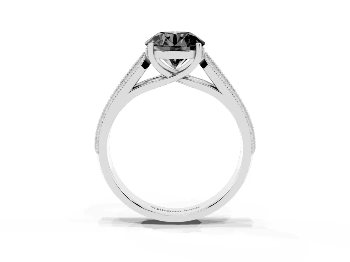 Fancy Black Round Cut Cut Pave Split Shank Engagement Ring with Four-Prong Setting Platinum