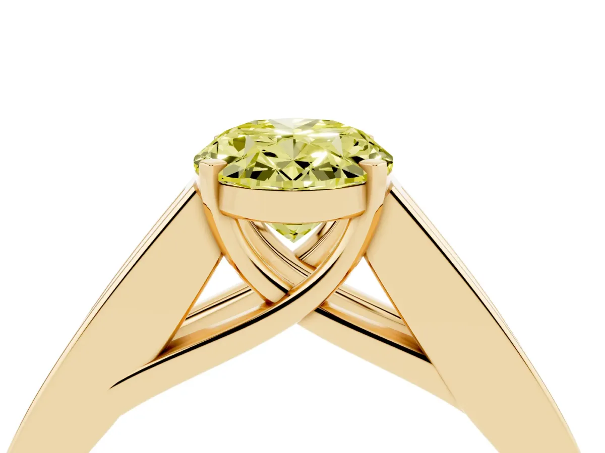 Fancy Yellow Oval Cut Cut Channel Set Solitaire Ring with Four-Prong Setting Yellow gold