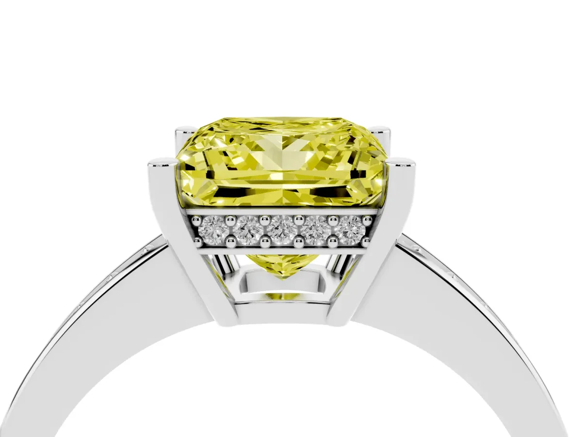Fancy Yellow Princess Cut Solitaire Pavé Band Prong Setting Ring Silver