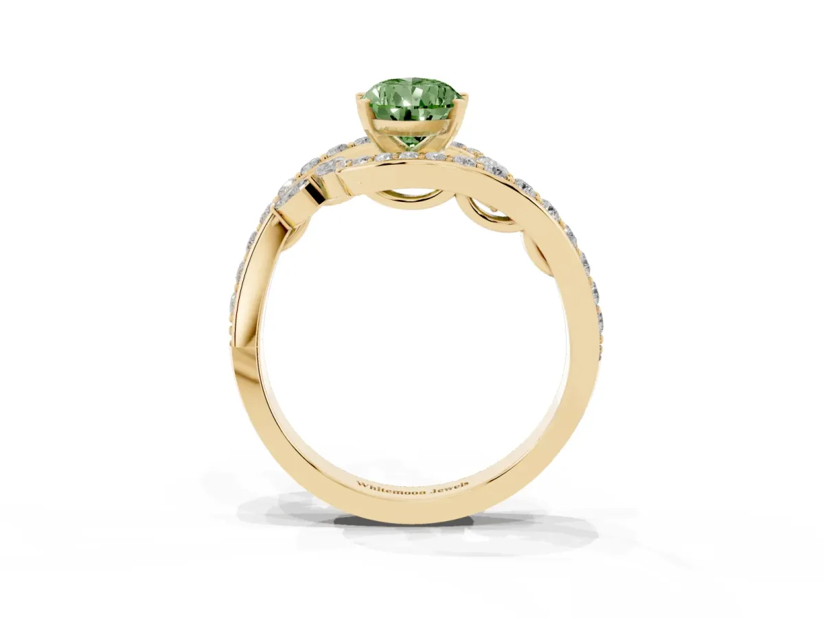 Fancy Green Pear Cut Solitaire with Pavé Twist Band and Four-Prong Setting Yellow gold