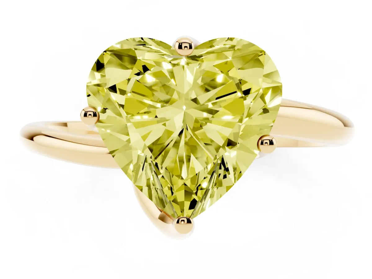 Fancy Yellow Heart Cut Diamond Solitaire Engagement Ring with Four-Prong Setting and Classic Band Yellow gold