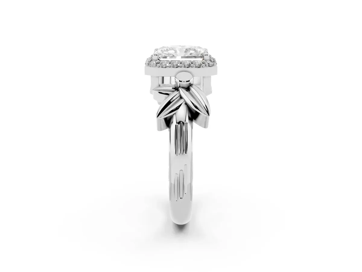 Radiant Cut Halo Diamond Floral Band with Four-Prong Setting Platinum