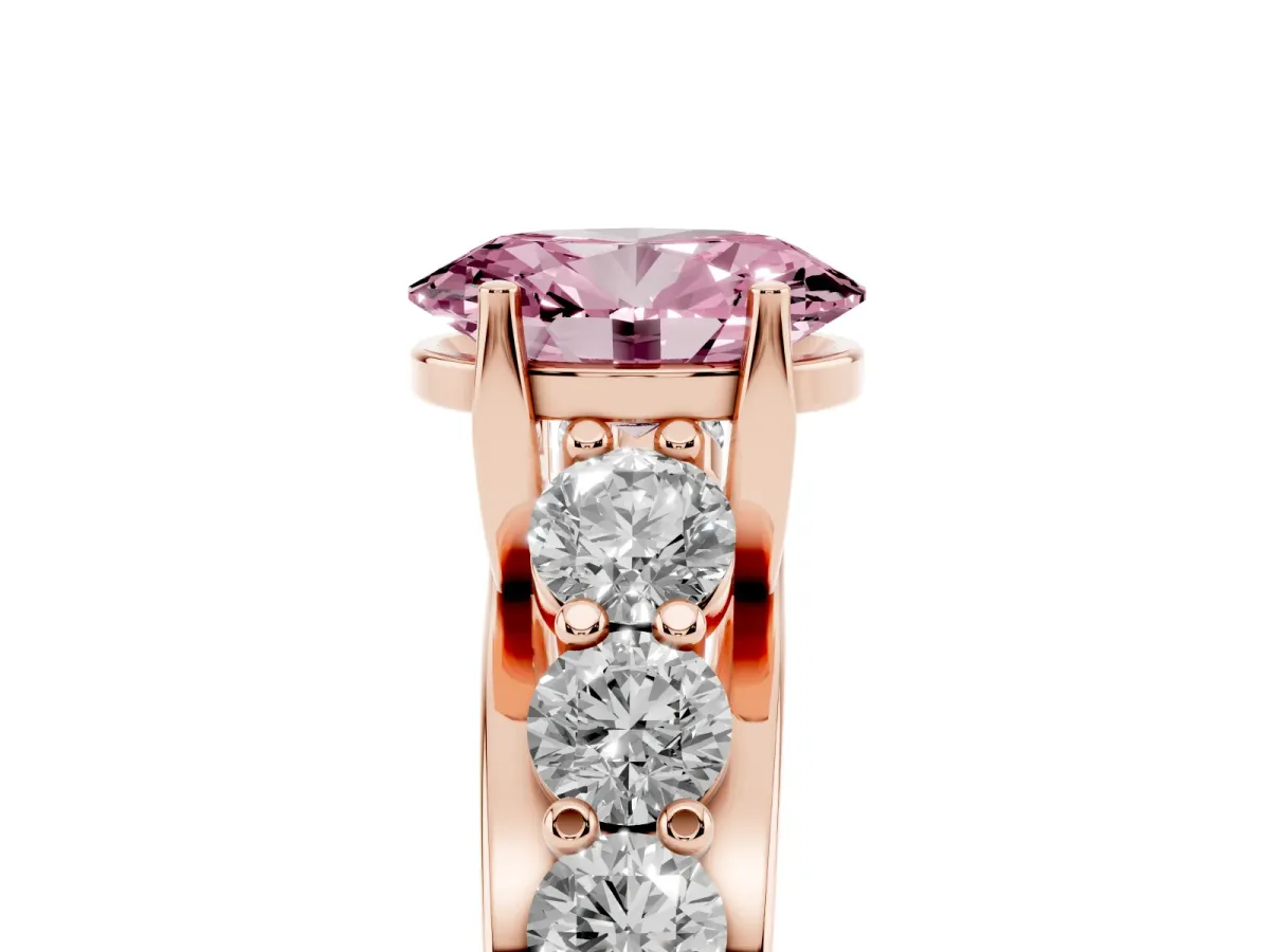 Fancy Pink Oval Cut Diamond Engagement Ring with Pavé Band and Four-Prong Setting Rose gold