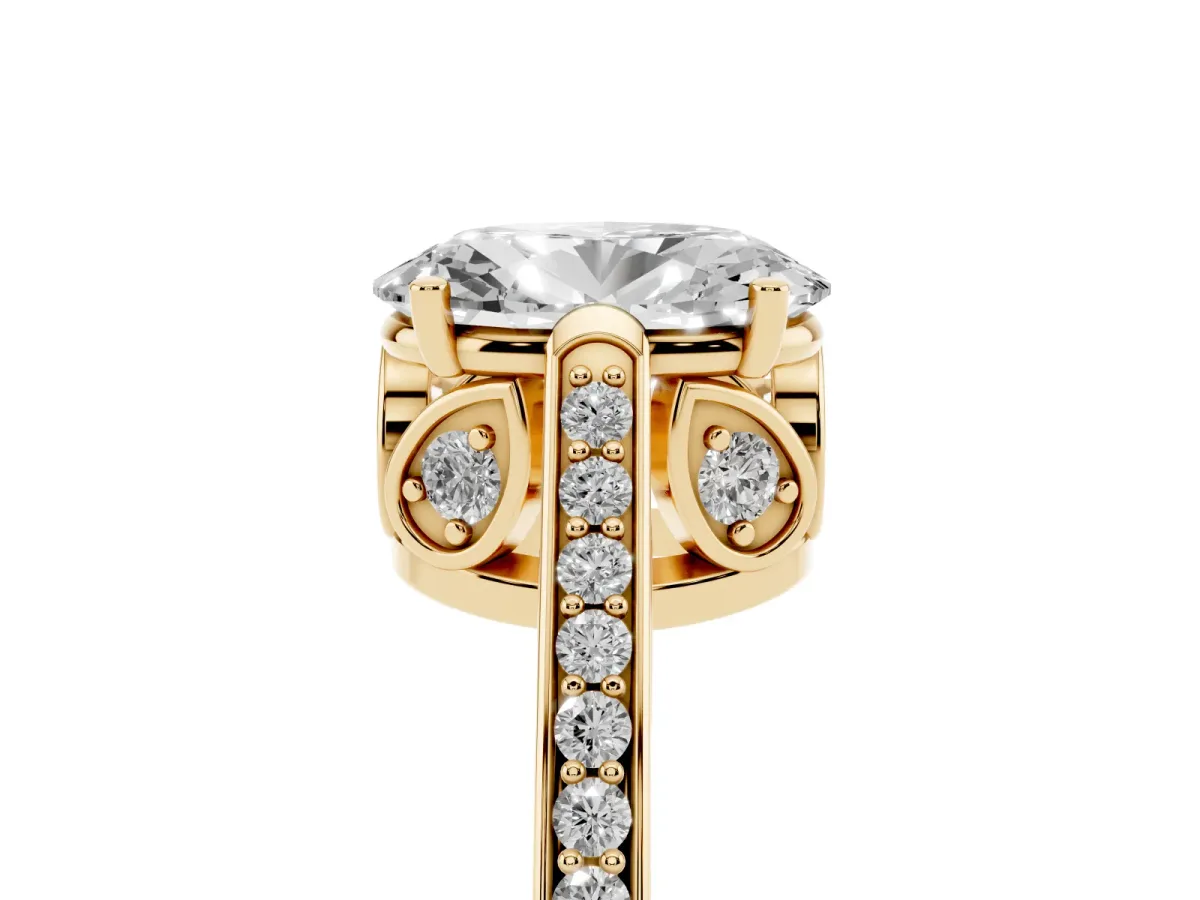 Oval Cut Cut Cathedral Pave Diamond Engagement Ring with Six-Prong Setting Yellow gold