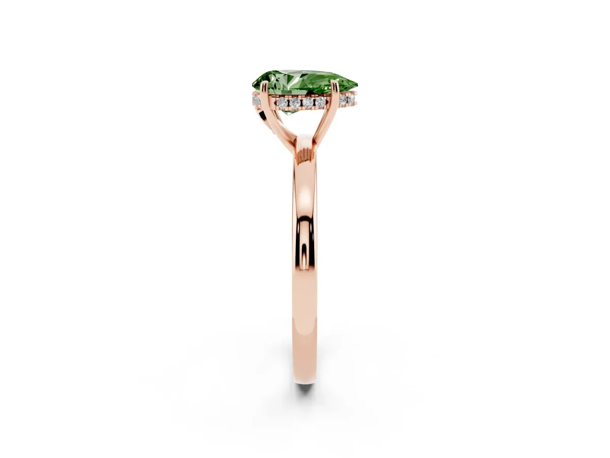 Fancy Green Pear Cut Solitaire Diamond Ring with Prong Setting and Plain Band Rose gold