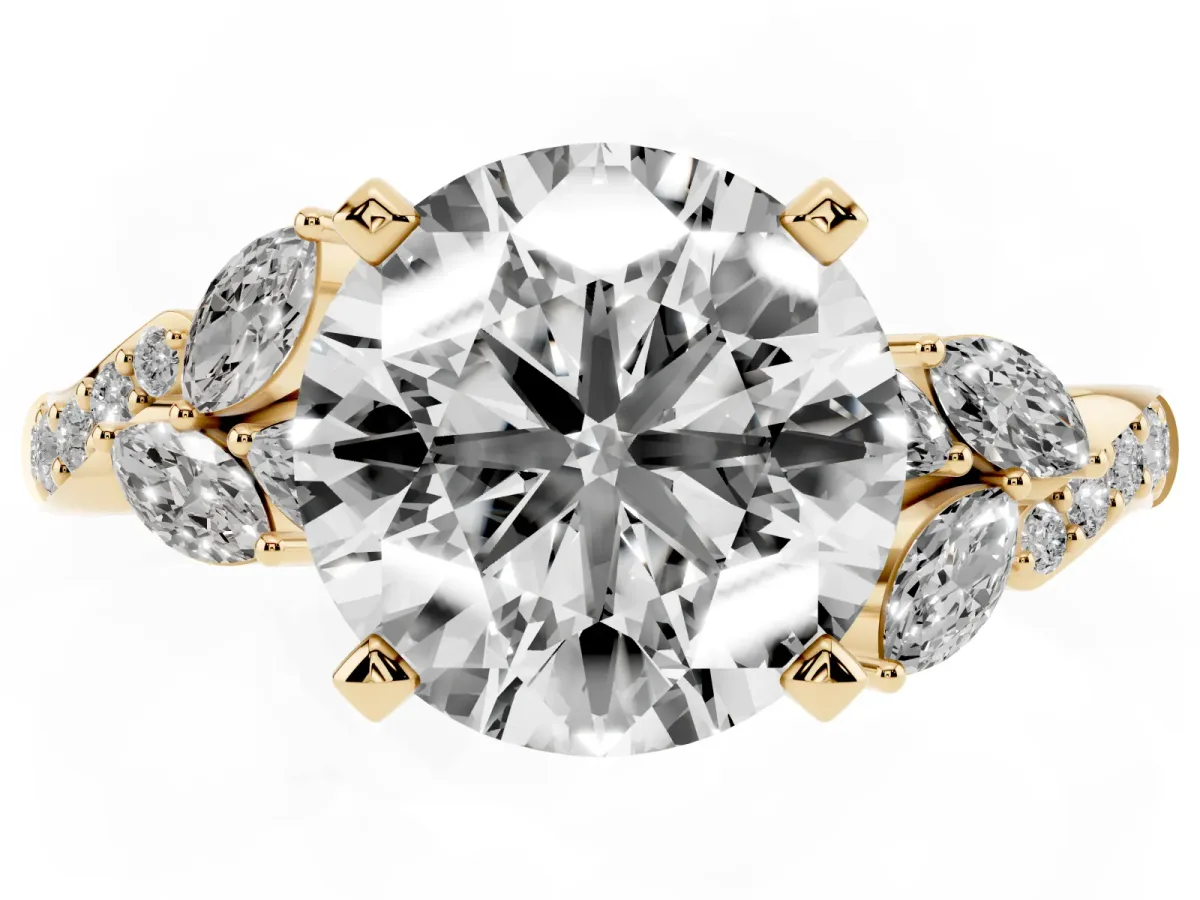 Round Cut Solitaire Marquise Twist Band with Six-Prong Setting Yellow gold