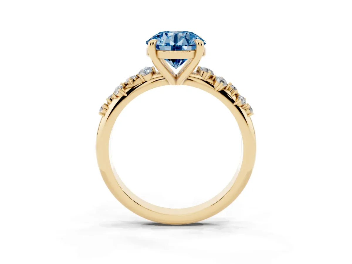 Fancy Blue Round Cut Cut Diamond Vine Band with Four-Prong Setting Yellow gold