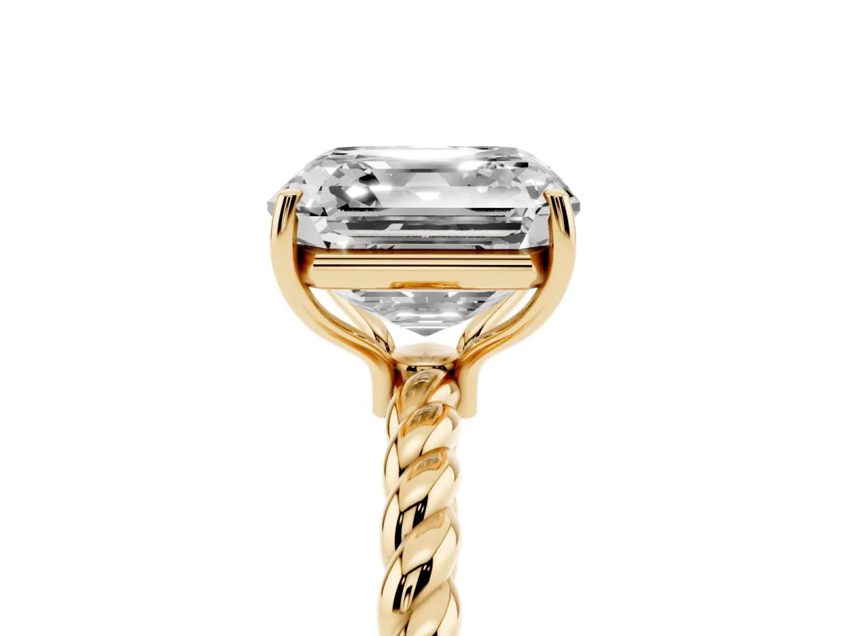 Asscher Cut Solitaire Twisted Band 4-Prong Ring Yellow gold