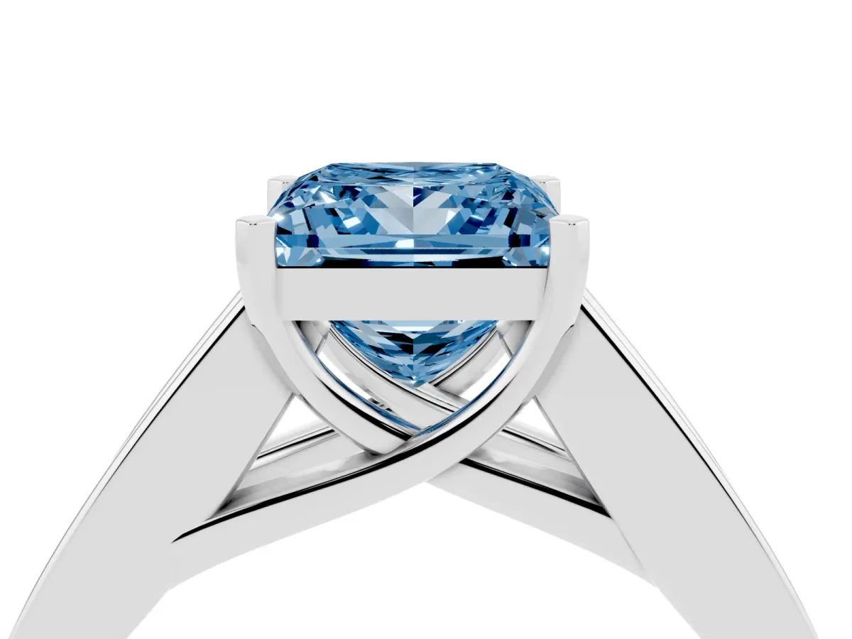 Fancy Blue Princess Cut Cut Channel Set Solitaire Ring with Four-Prong Setting Silver