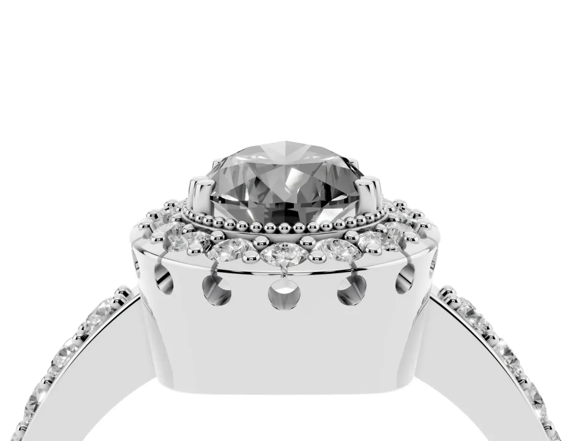 Fancy Black Pear Cut Diamond Halo Ring with Pavé Band and Prong Setting Silver