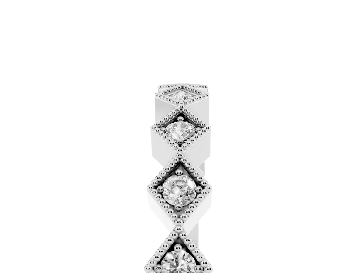 Milgrain Diamond Geometric Stackable Band with Round Cut Stones and Bezel Setting Silver