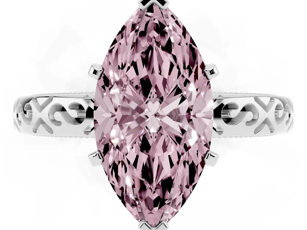 Fancy Pink Marquise Cut Solitaire Engagement Ring with Scrollwork Band and Four-Prong Setting Platinum