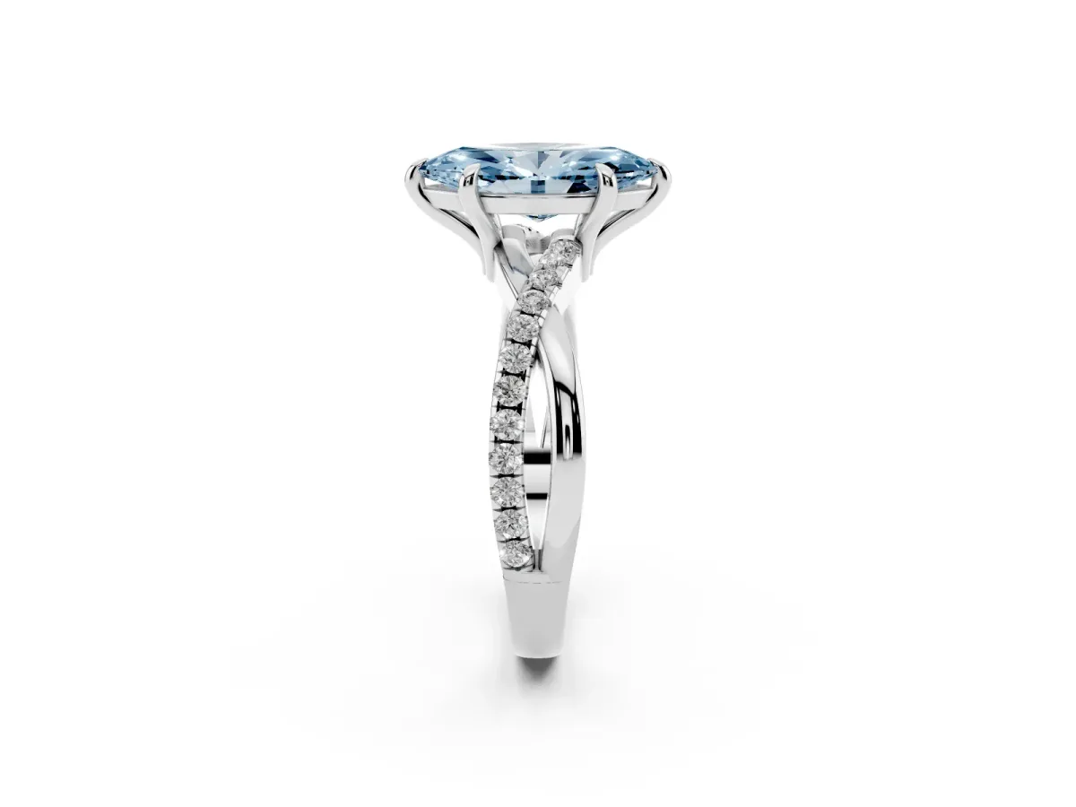 Fancy Blue Marquise Cut Cut Diamond Twist Band Solitaire with Prong Setting Silver