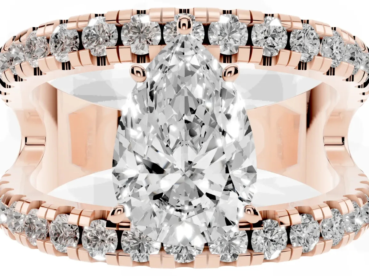Pear Cut Solitaire Split Shank Pave Diamond Ring Rose gold