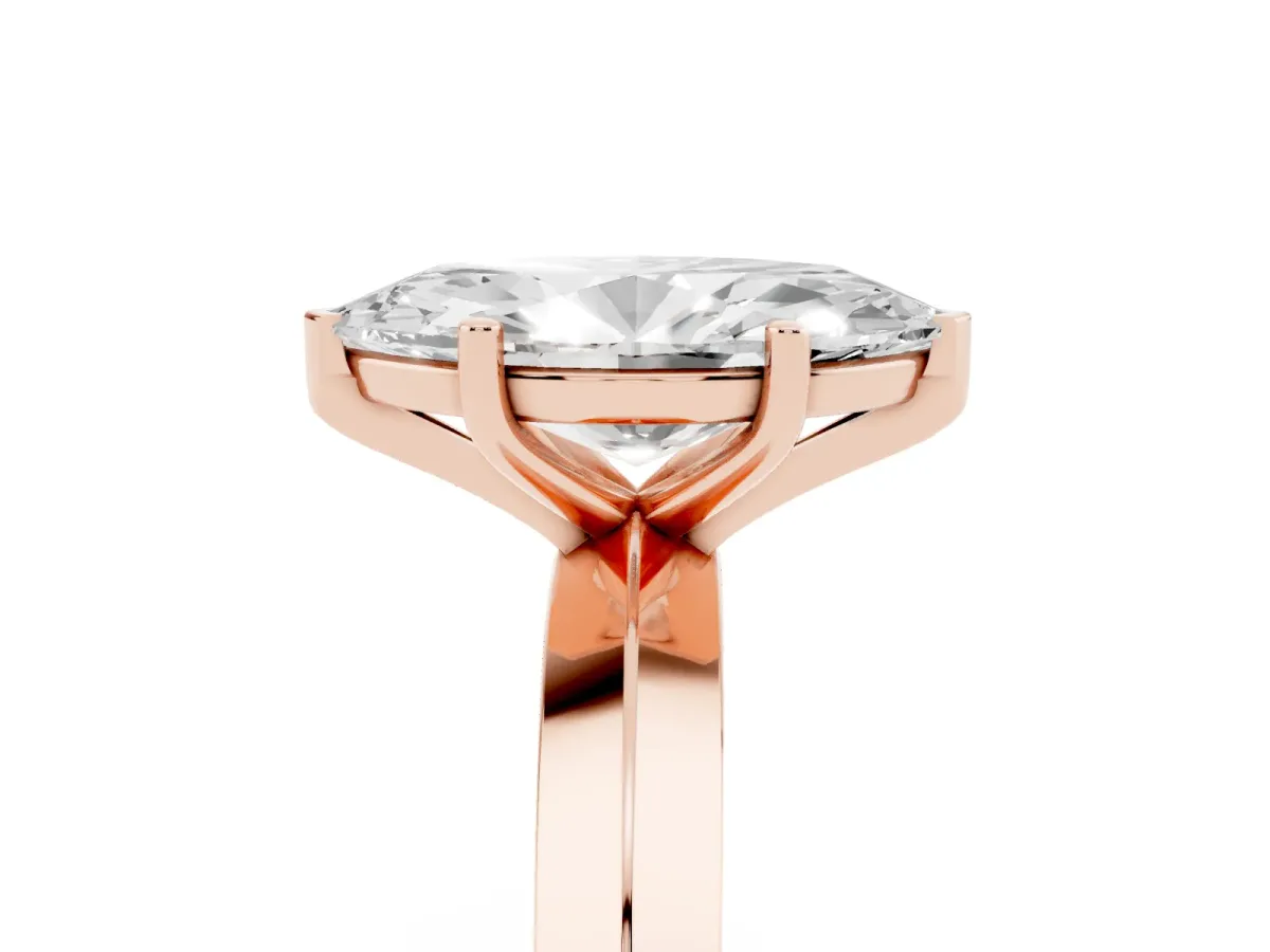Marquise Cut Cut Solitaire Engagement Ring with Flat Band and Four-Prong Setting Rose gold