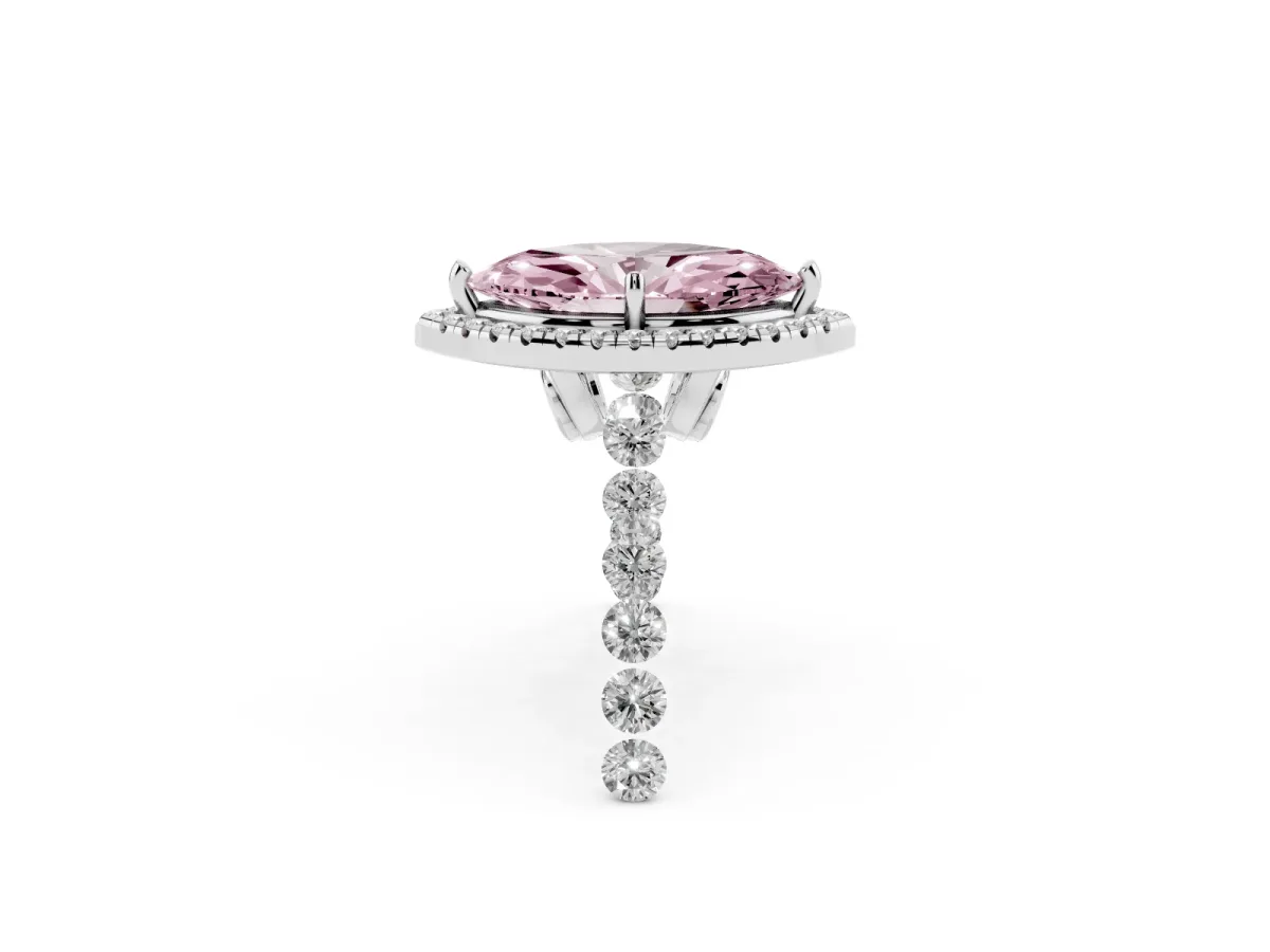 Fancy Pink Marquise Cut Halo Pavé Diamond Engagement Ring with Four-Prong Setting Platinum