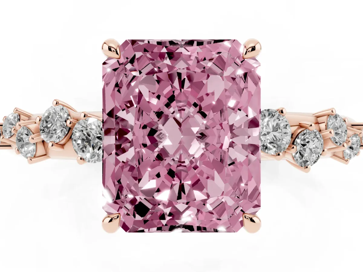 Fancy Pink Radiant Cut Diamond Cluster Prong-Set Solitaire Ring Rose gold
