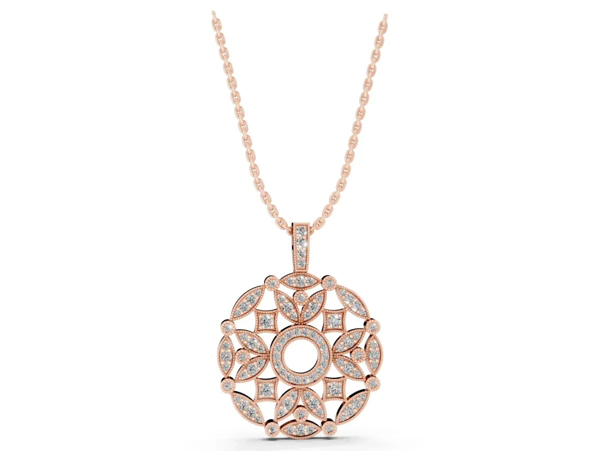 Round Diamond Pavé Filigree Pendant Rose gold