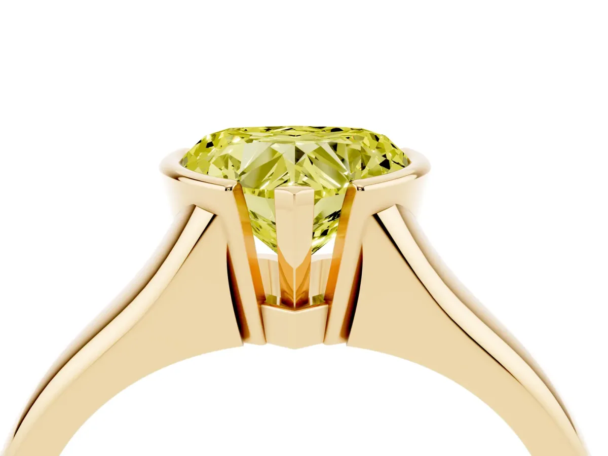 Fancy Yellow Heart Cut Solitaire Tension Set Diamond Ring with Split Shank Band Yellow gold