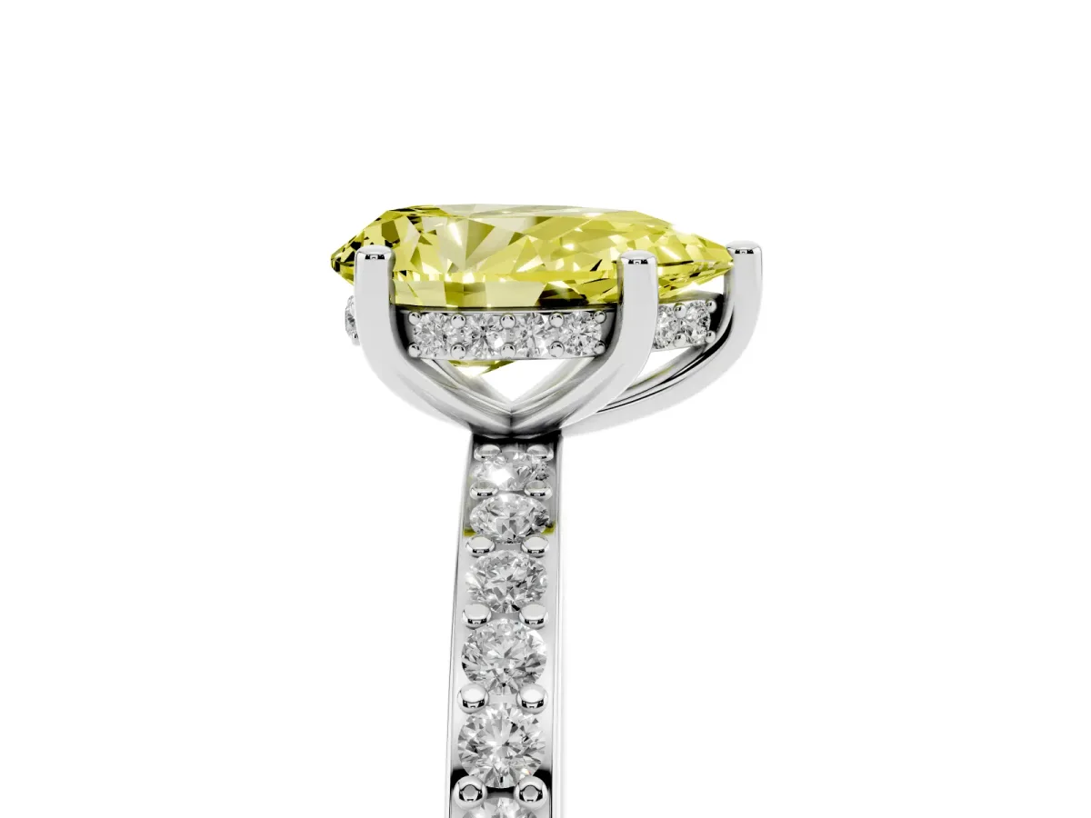 Fancy Yellow Pear Cut Cut Diamond Pavé Band Ring with Four-Prong Setting Platinum