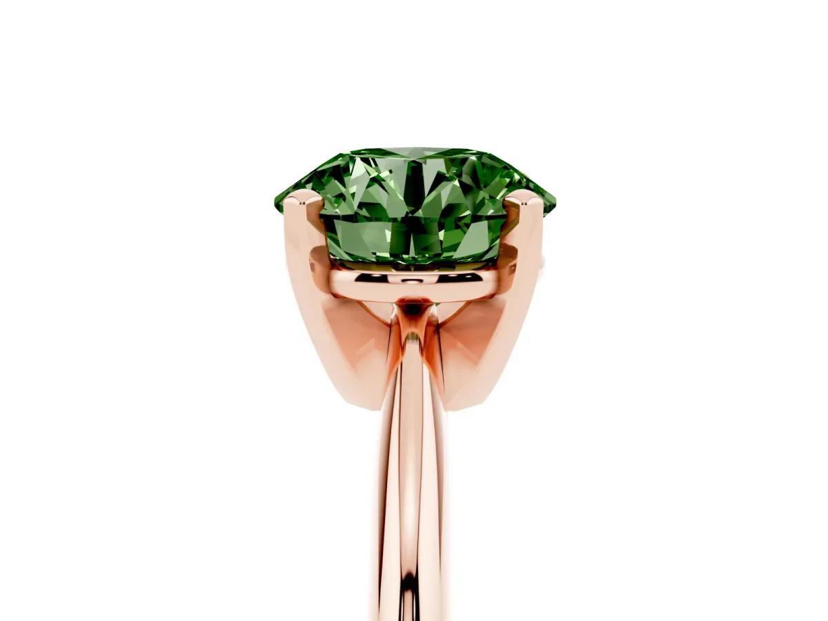 Fancy Green Round Cut Cut Solitaire Ring with Four-Prong Setting on a Classic Band Rose gold