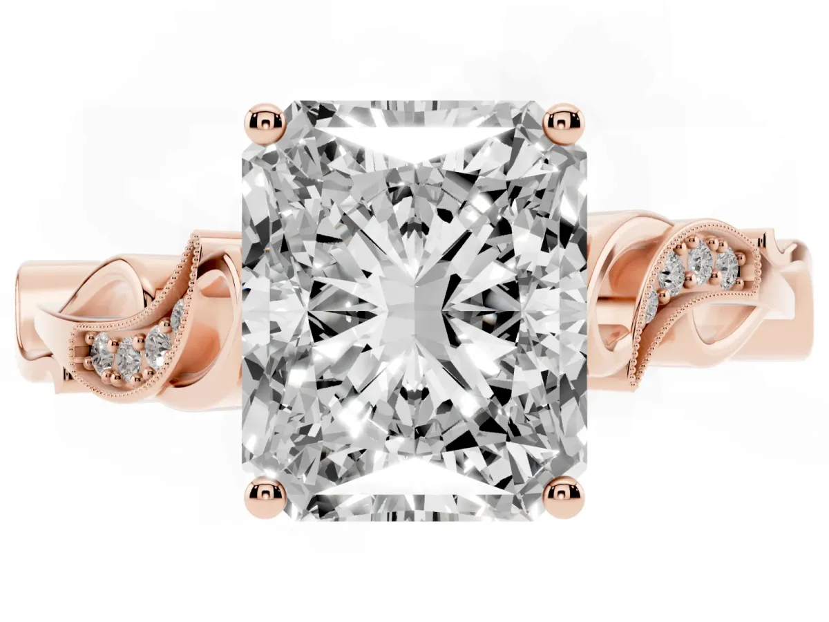 Radiant Cut Solitaire Vine Band with Milgrain Prong Setting Rose gold