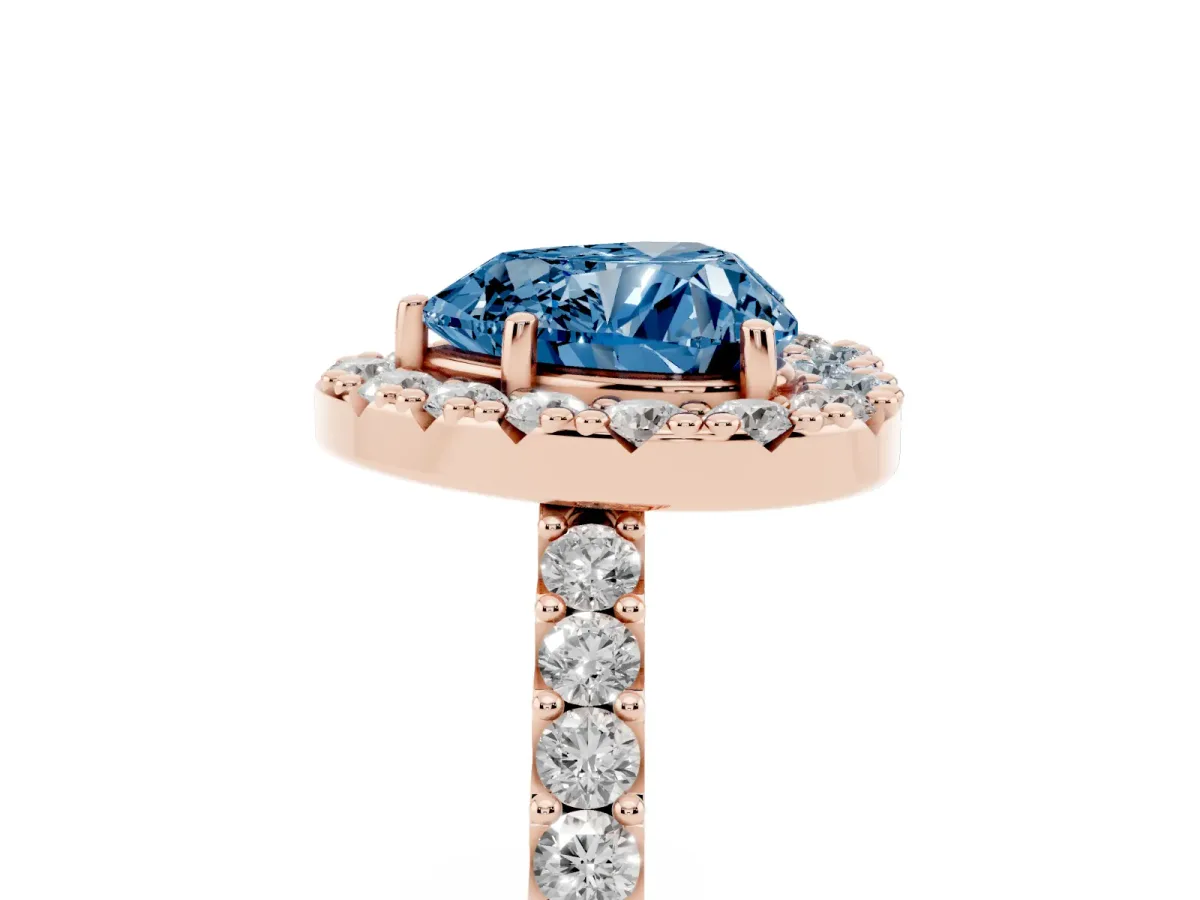 Fancy Blue Heart Cut Halo Diamond Pavé Solitaire Ring Rose gold