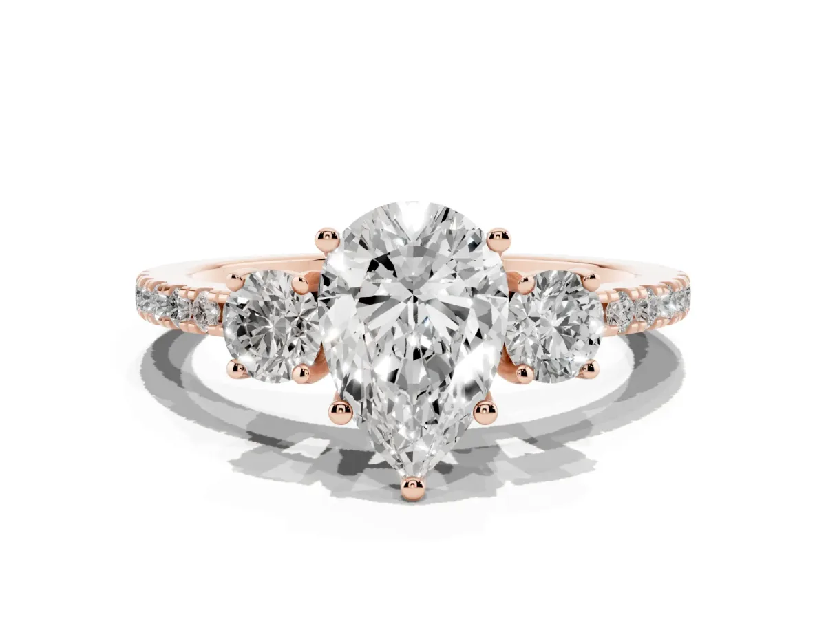 Three-Stone Pear Cut Cut Diamond Pavé Band with Prong Setting Rose gold