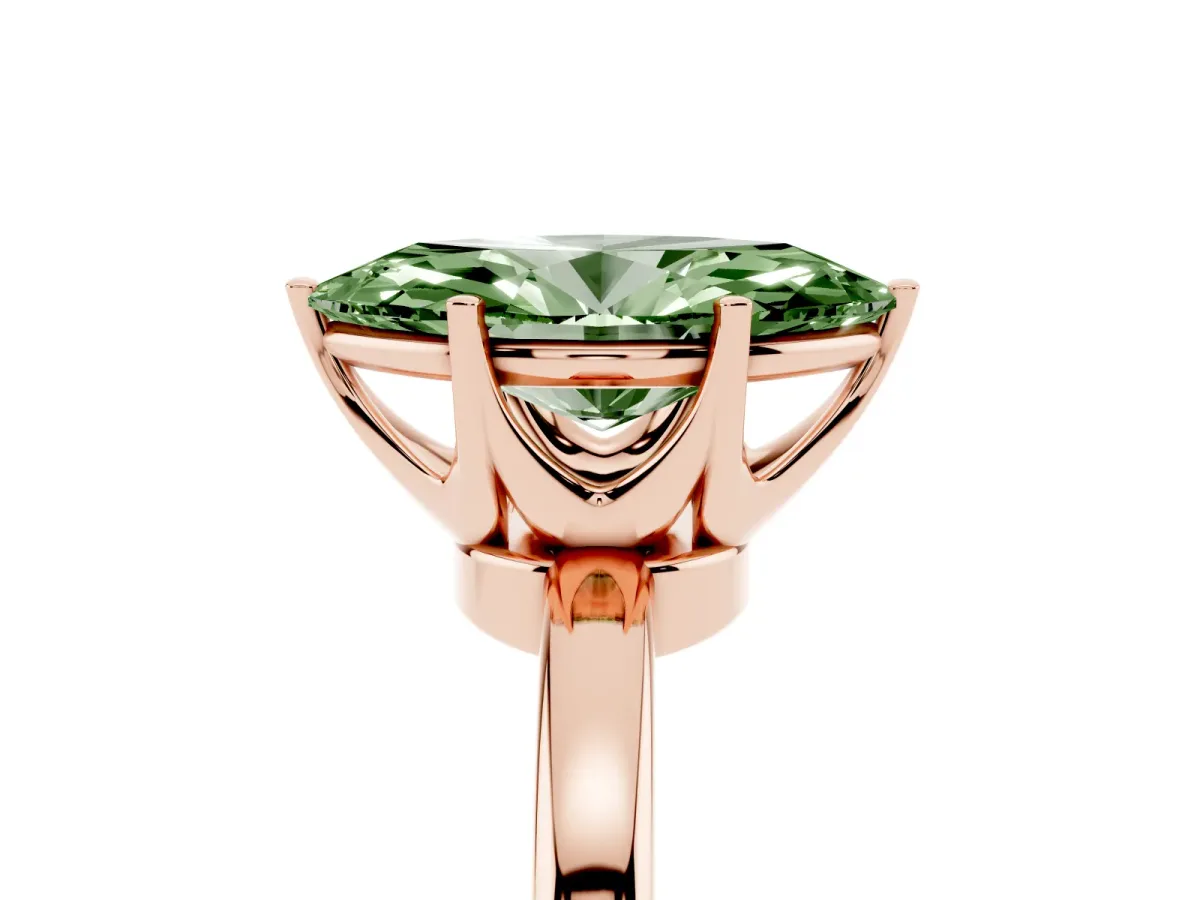 Fancy Green Marquise Cut Solitaire Diamond Ring with Six-Prong Setting on a Classic Band Rose gold