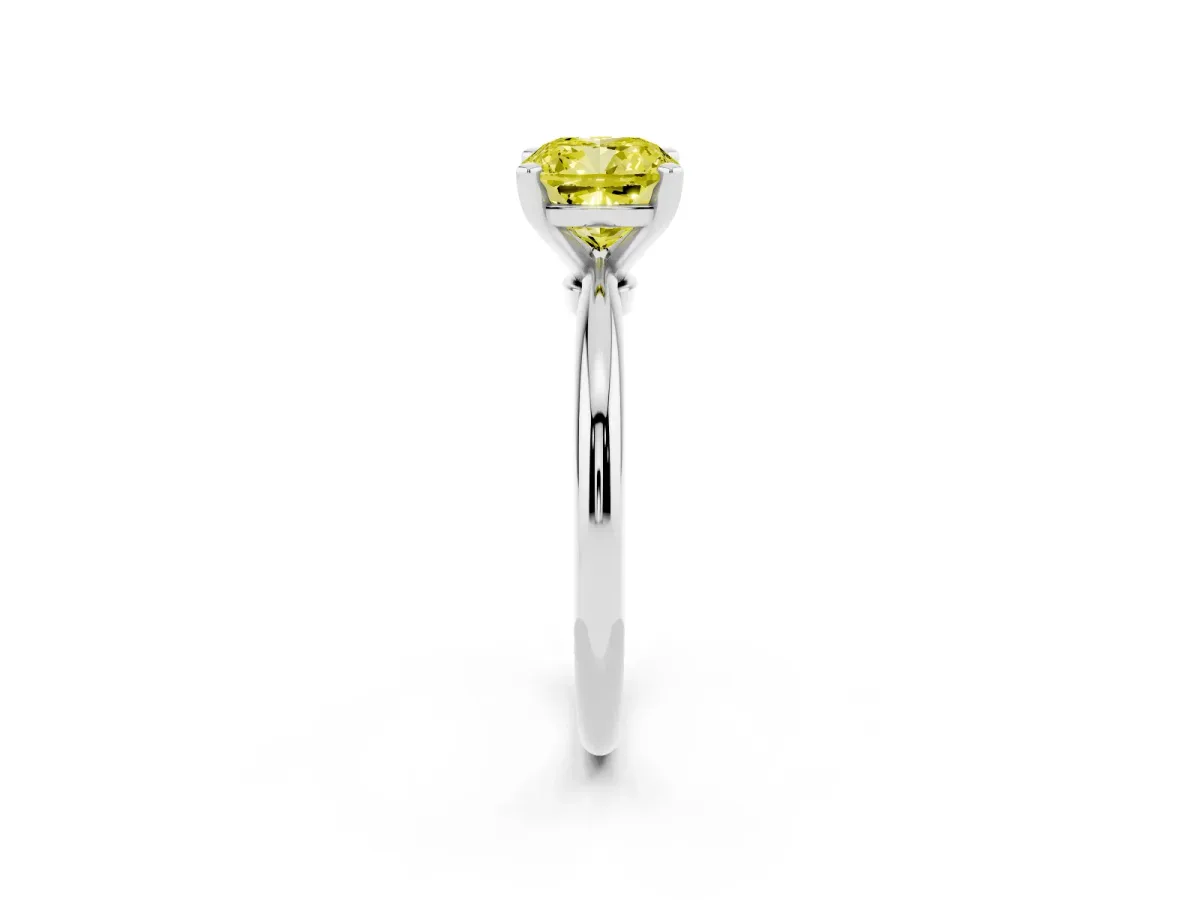 Fancy Yellow Cushion Cut Diamond Solitaire Ring with Prong Setting and Classic Band White gold
