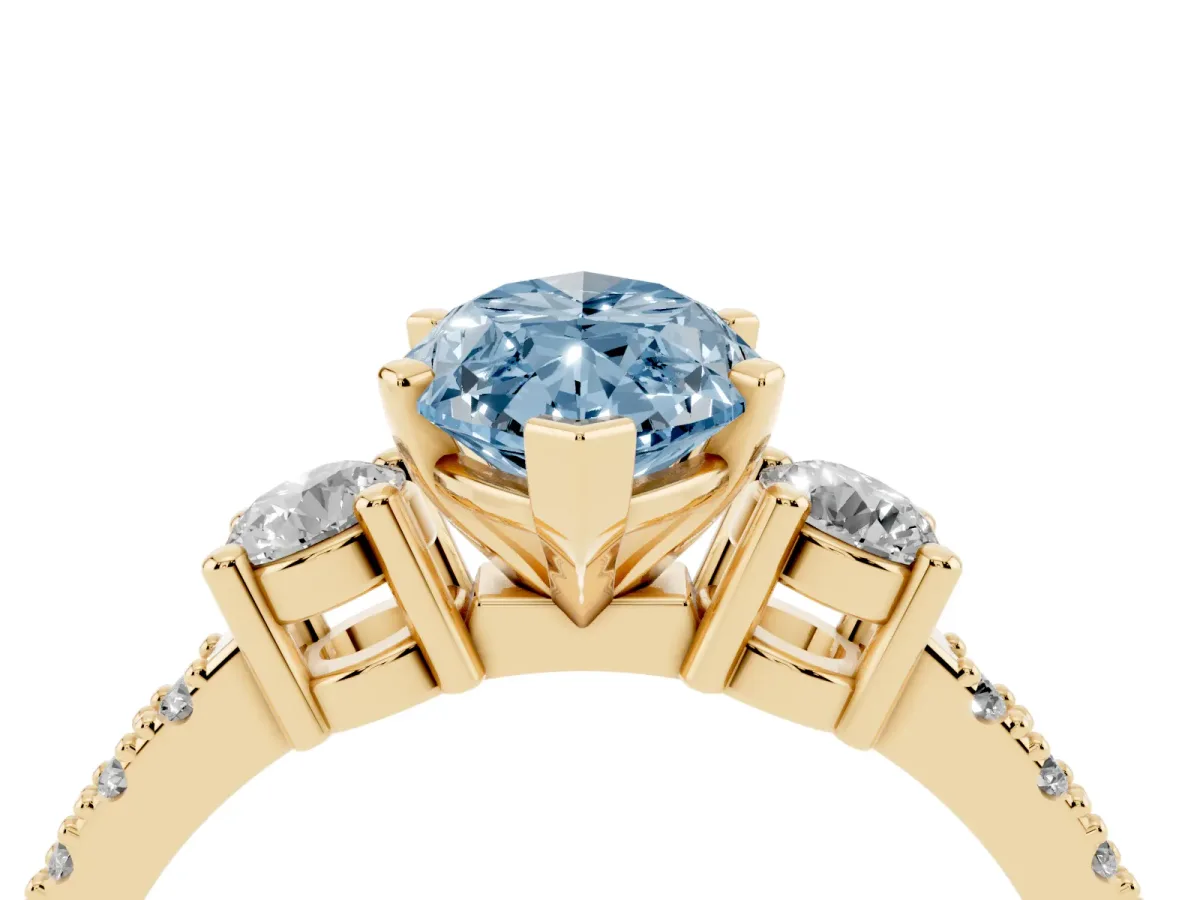 Fancy Blue Marquise Cut Three-Stone Diamond Pavé Band with Prong Setting Yellow gold