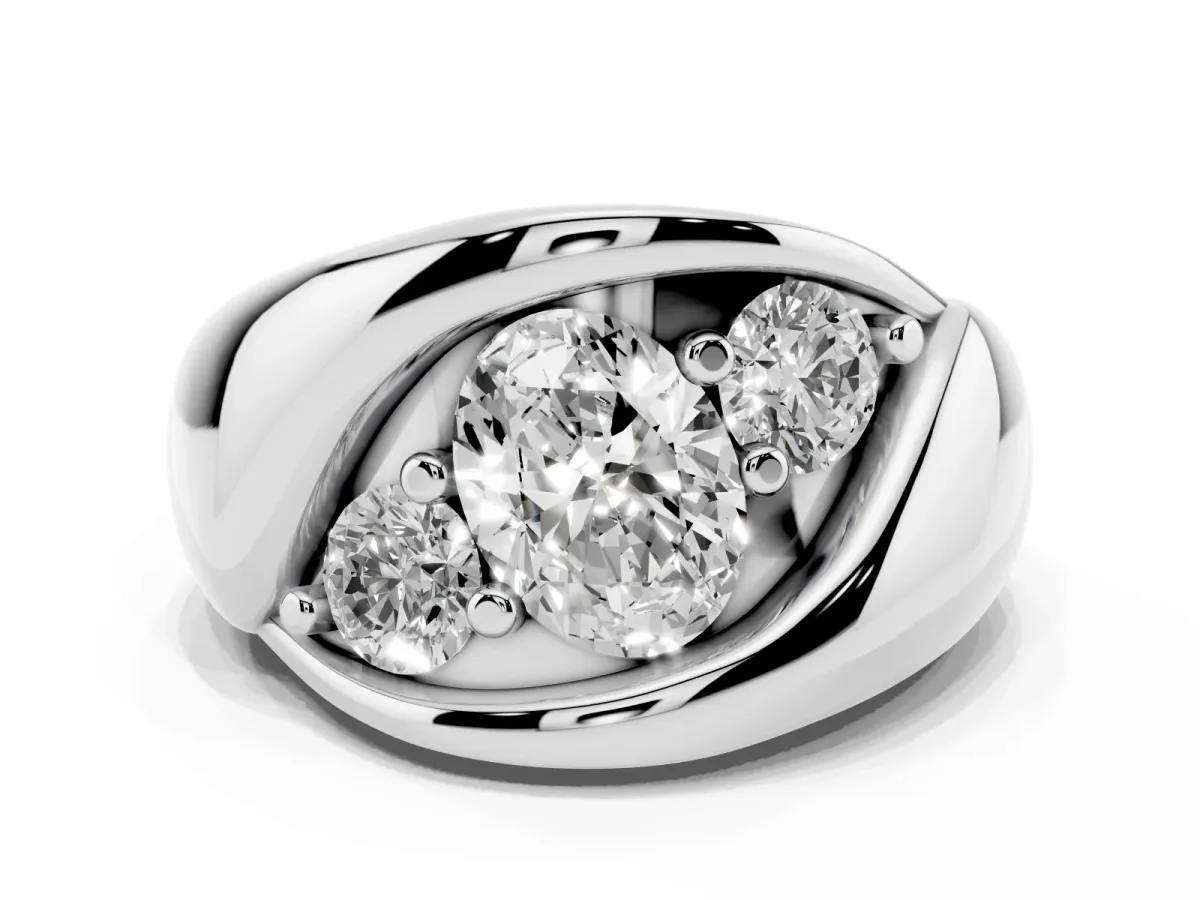 Channel Set Oval Cut Diamond Crossover Band Silver