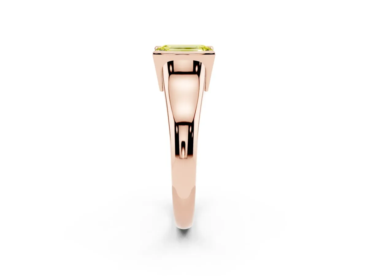 Fancy Yellow Emerald Cut Solitaire Tension Set Diamond Ring with Split Shank Band Rose gold