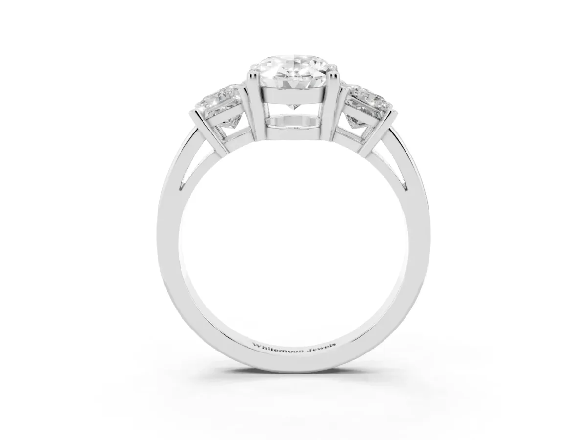 Three-Stone Oval Cut Cut Solitaire Ring with Prong Setting Silver