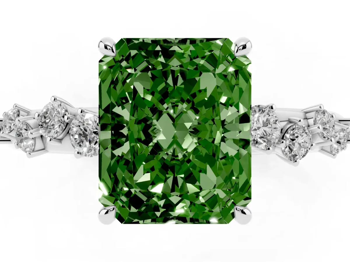 Fancy Green Radiant Cut Diamond Cluster Prong-Set Solitaire Ring Platinum