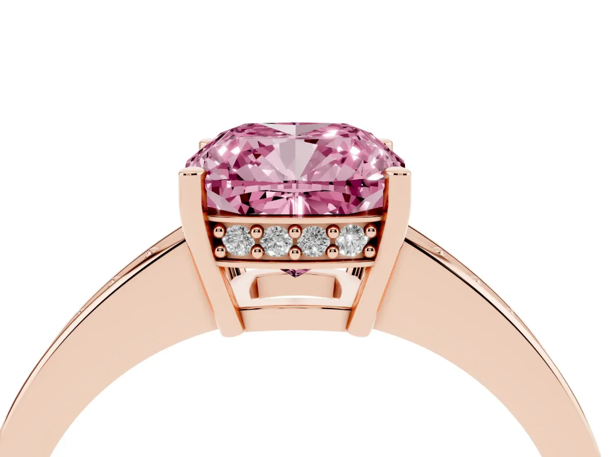Fancy Pink Cushion Cut Solitaire Pavé Band Prong Setting Ring Rose gold