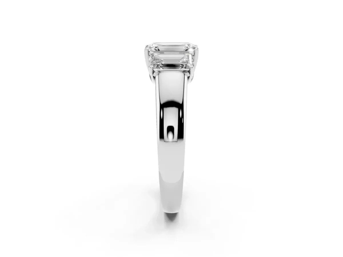 Three-Stone Emerald Cut Cut Diamond Ring with Prong Setting and Classic Band Silver