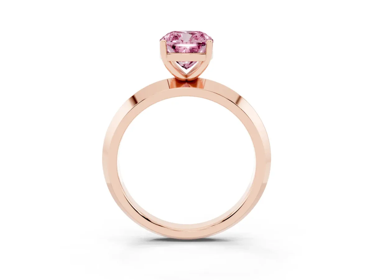 Fancy Pink Cushion Cut Cut Solitaire Engagement Ring with Flat Band and Four-Prong Setting Rose gold